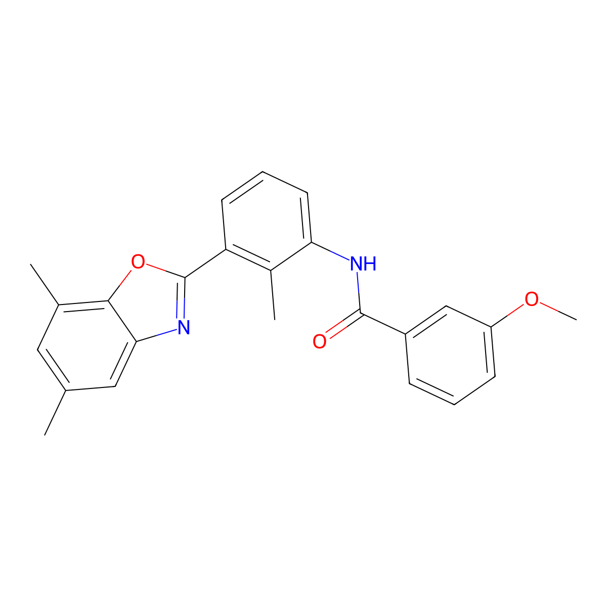 N-[3-(5,7-dimethyl-1,3-benzoxazol-2-yl)-2-methylphenyl]-3-methoxybenzamide molecular structure, CAS 590395-80-5