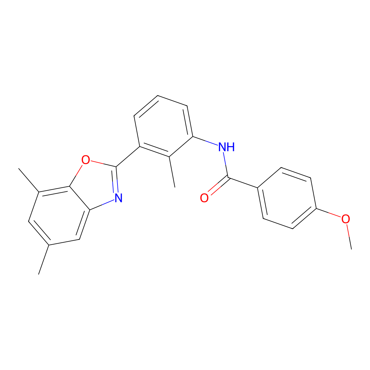 N-[3-(5,7-dimethyl-1,3-benzoxazol-2-yl)-2-methylphenyl]-4-methoxybenzamide molecular structure, CAS 590395-81-6