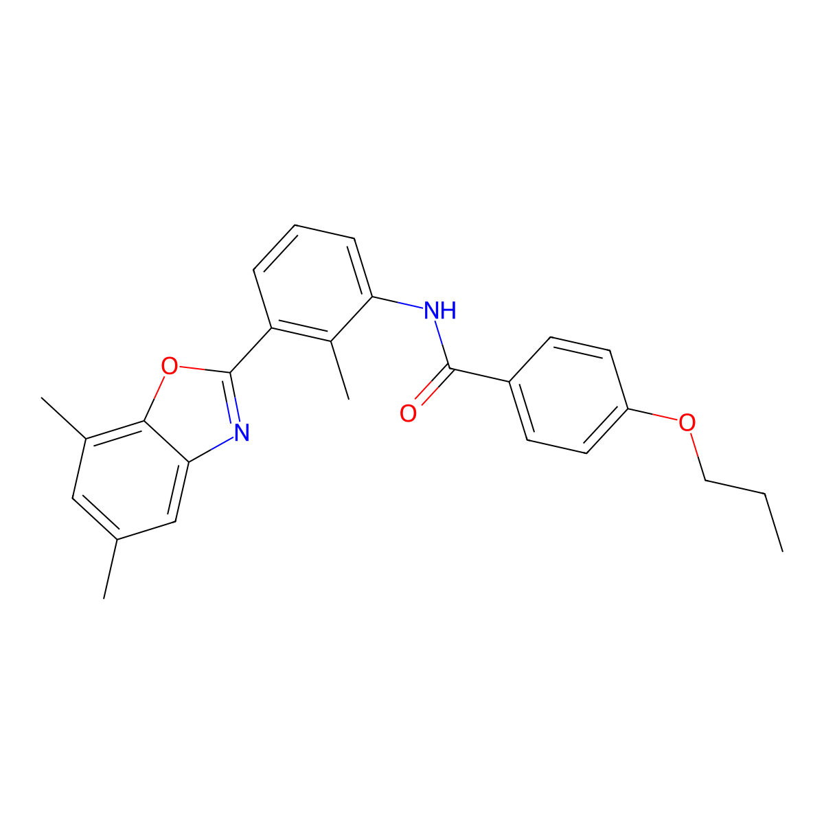 N-[3-(5,7-dimethyl-1,3-benzoxazol-2-yl)-2-methylphenyl]-4-propoxybenzamide molecular structure, CAS 590395-83-8