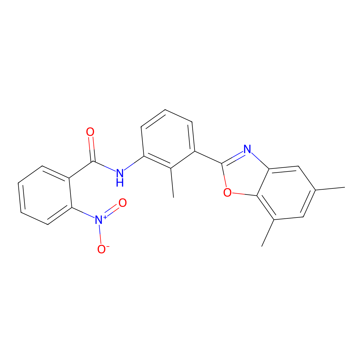 N-[3-(5,7-dimethyl-1,3-benzoxazol-2-yl)-2-methylphenyl]-2-nitrobenzamide molecular structure, CAS 590395-86-1