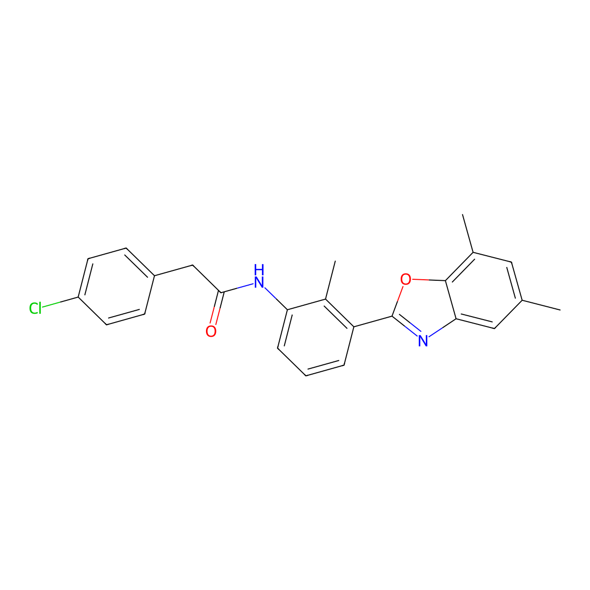 2-(4-chlorophenyl)-N-[3-(5,7-dimethyl-1,3-benzoxazol-2-yl)-2-methylphenyl]acetamide molecular structure, CAS 590395-88-3