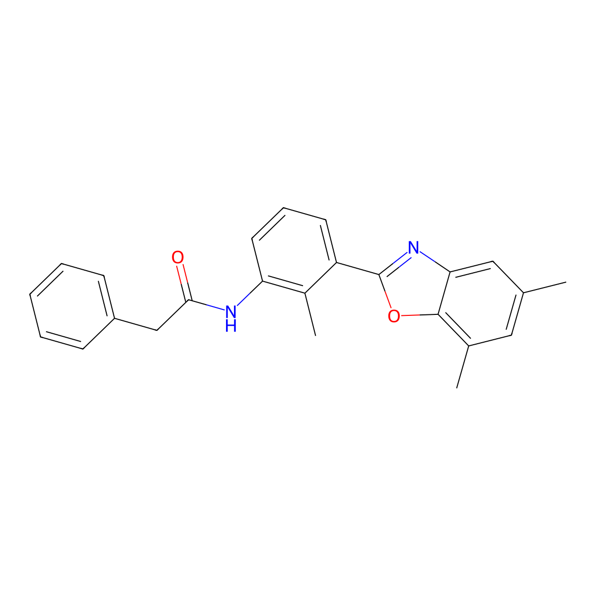 N-[3-(5,7-dimethyl-1,3-benzoxazol-2-yl)-2-methylphenyl]-2-phenylacetamide molecular structure, CAS 590395-89-4