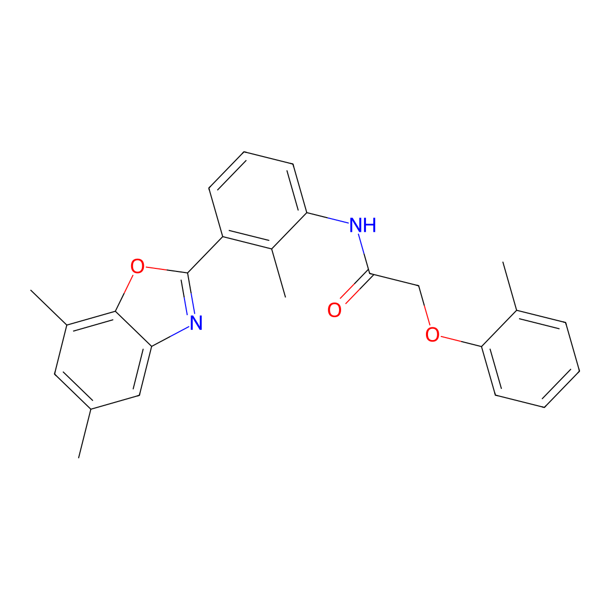 N-[3-(5,7-dimethyl-1,3-benzoxazol-2-yl)-2-methylphenyl]-2-(2-methylphenoxy)acetamide molecular structure, CAS 590395-90-7