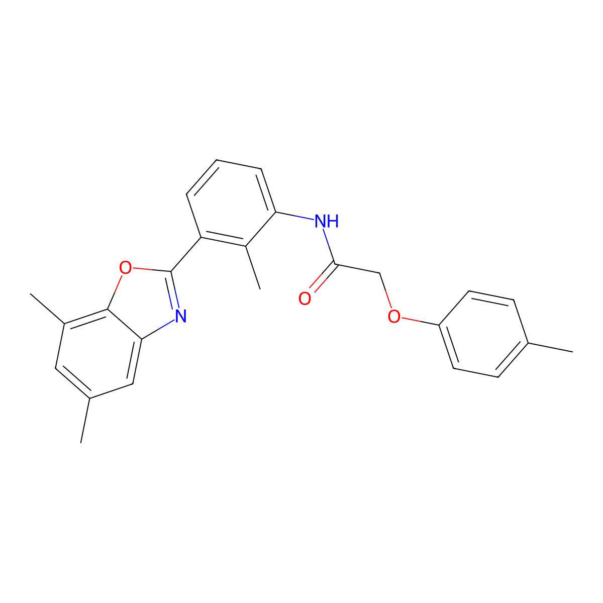 N-[3-(5,7-dimethyl-1,3-benzoxazol-2-yl)-2-methylphenyl]-2-(4-methylphenoxy)acetamide molecular structure, CAS 590395-91-8