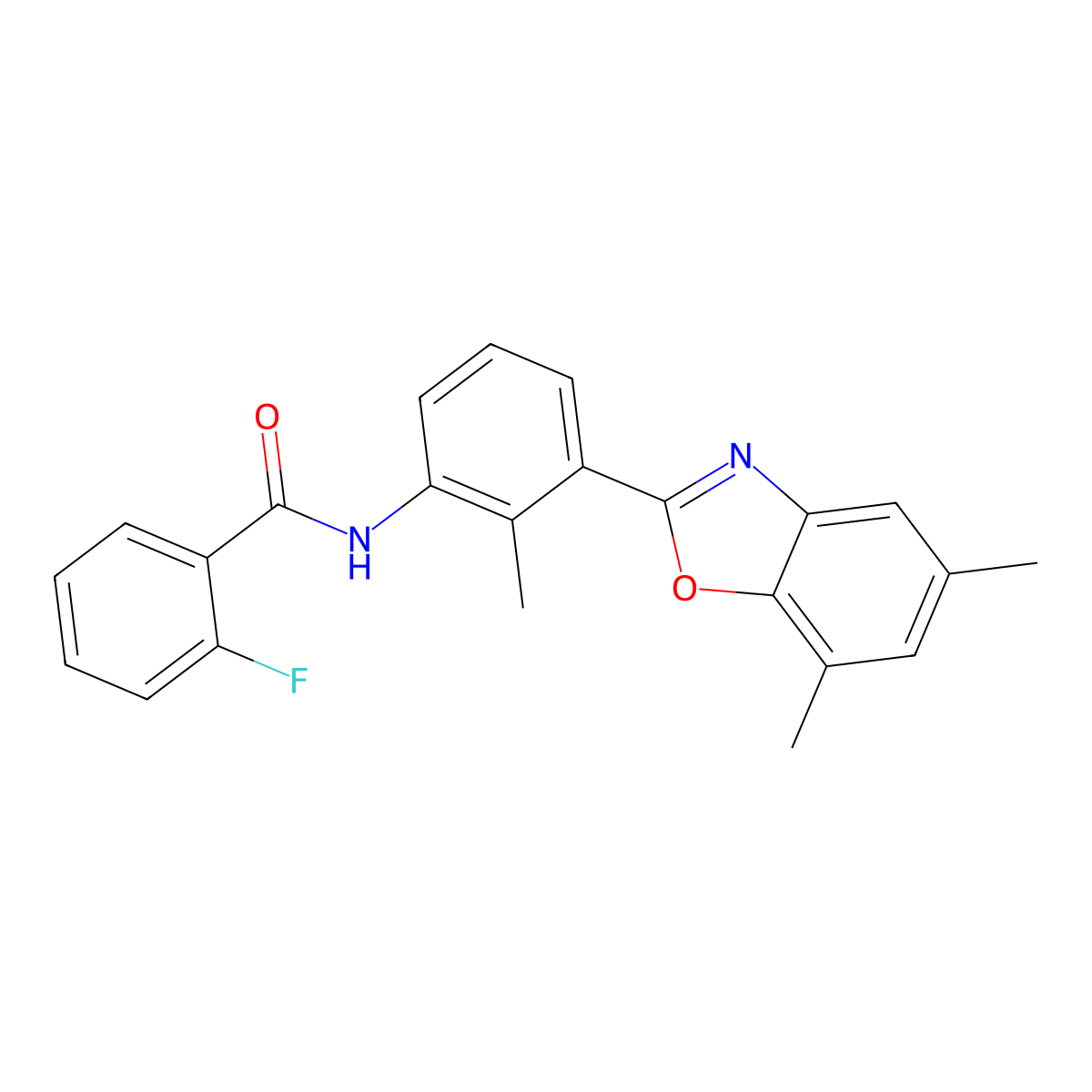 N-[3-(5,7-dimethyl-1,3-benzoxazol-2-yl)-2-methylphenyl]-2-fluorobenzamide molecular structure, CAS 590395-93-0