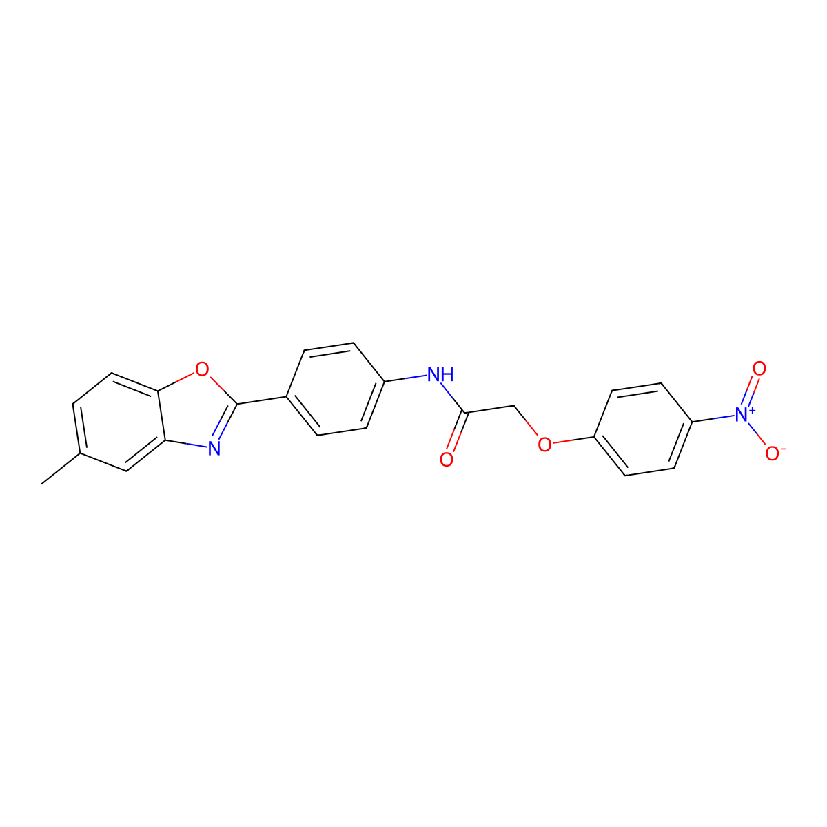 N-[4-(5-methyl-1,3-benzoxazol-2-yl)phenyl]-2-(4-nitrophenoxy)acetamide molecular structure, CAS 590396-08-0