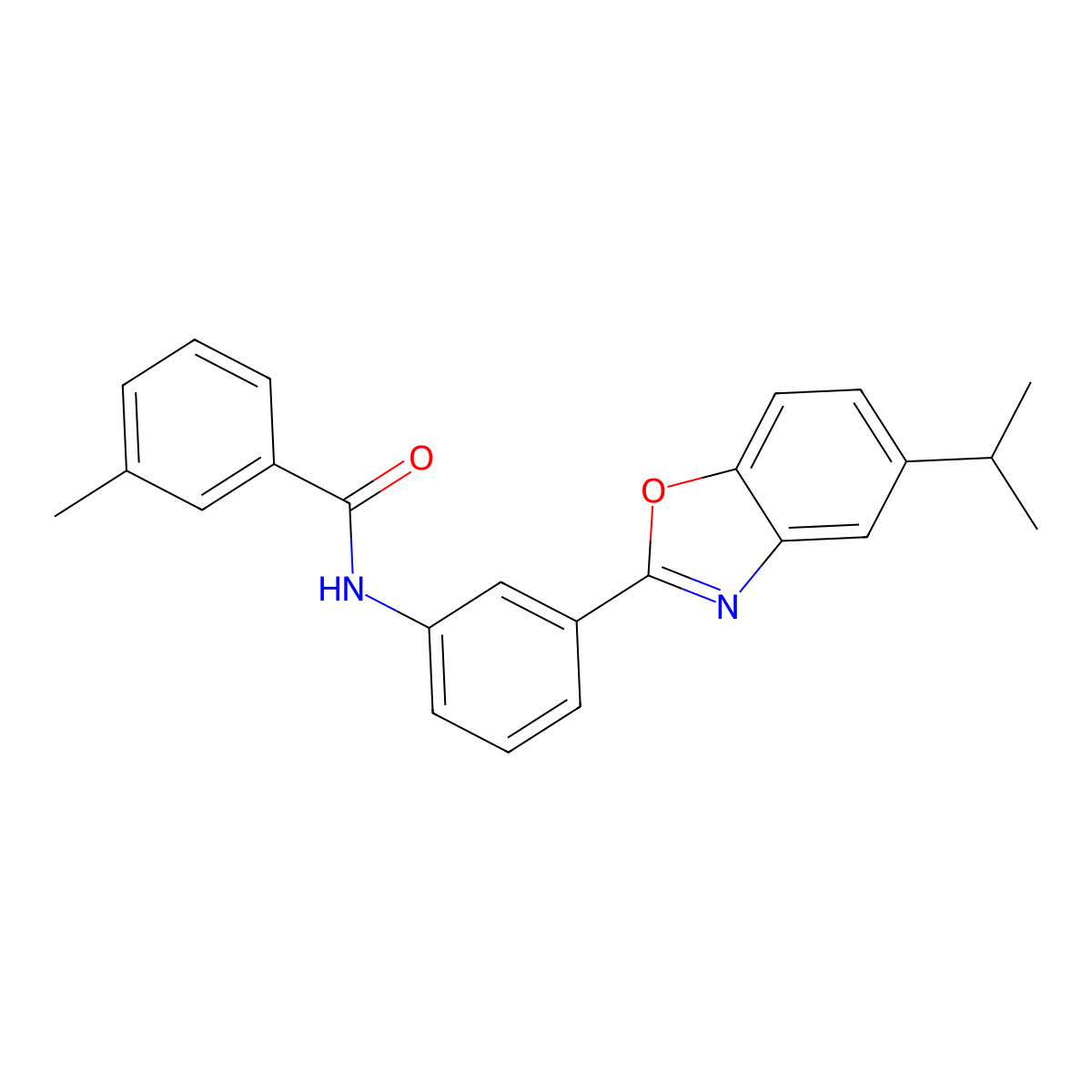 3-methyl-N-{3-[5-(propan-2-yl)-1,3-benzoxazol-2-yl]phenyl}benzamide molecular structure, CAS 590396-29-5