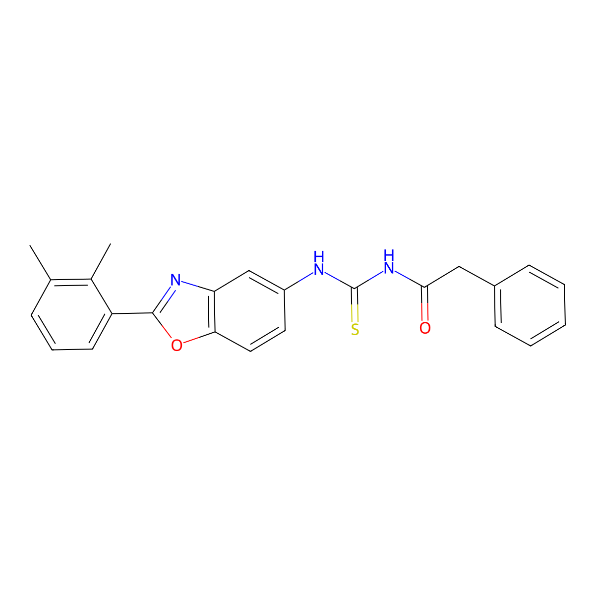 N-{[2-(2,3-dimethylphenyl)-1,3-benzoxazol-5-yl]carbamothioyl}-2-phenylacetamide molecular structure, CAS 590396-58-0