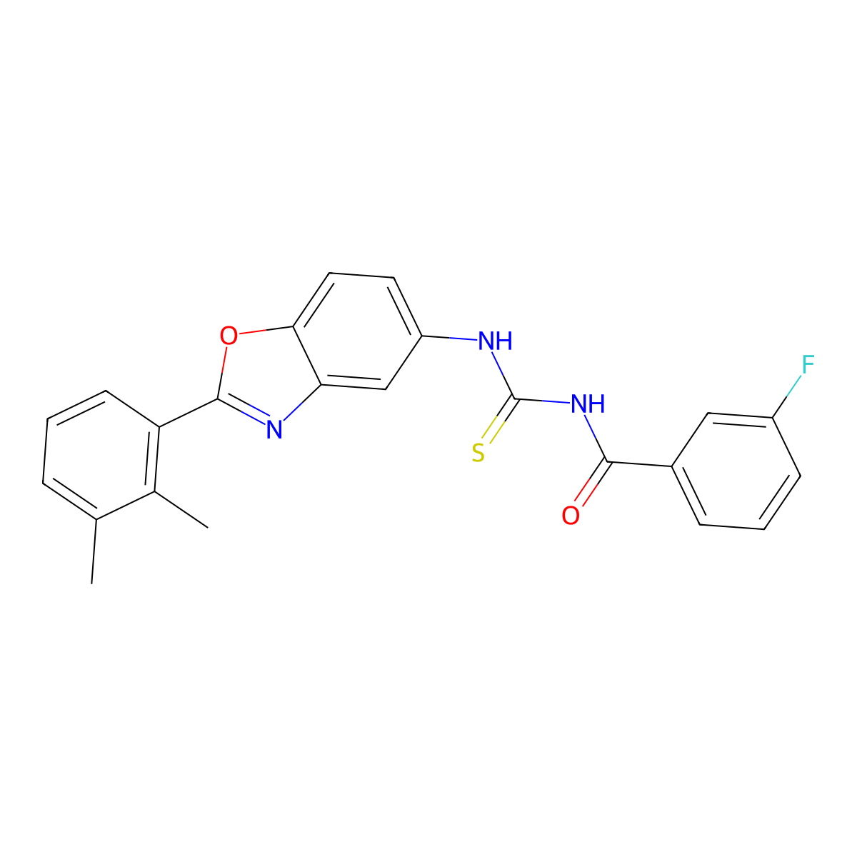 N-{[2-(2,3-dimethylphenyl)-1,3-benzoxazol-5-yl]carbamothioyl}-3-fluorobenzamide molecular structure, CAS 590396-63-7