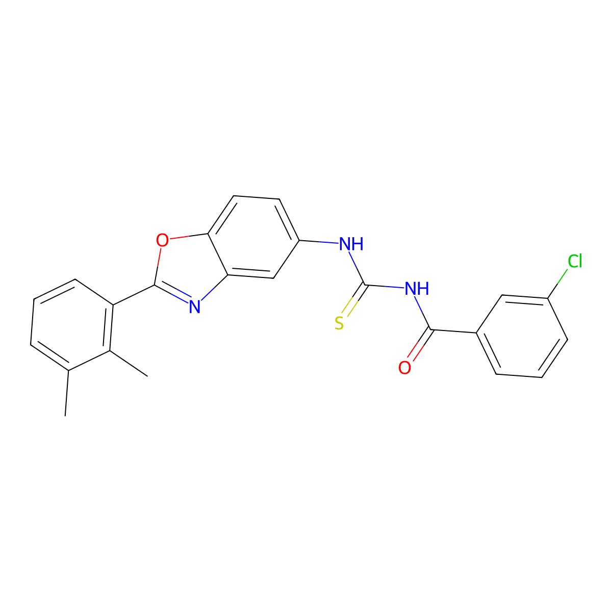 3-chloro-N-{[2-(2,3-dimethylphenyl)-1,3-benzoxazol-5-yl]carbamothioyl}benzamide molecular structure, CAS 590396-64-8