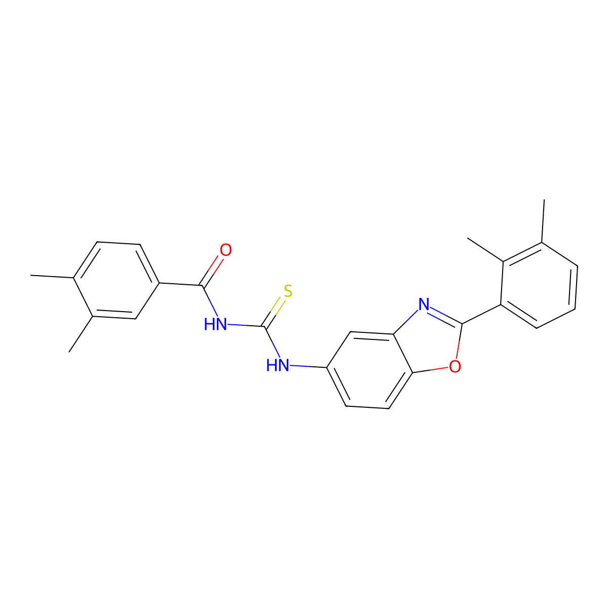N-{[2-(2,3-dimethylphenyl)-1,3-benzoxazol-5-yl]carbamothioyl}-3,4-dimethylbenzamide molecular structure, CAS 590396-69-3