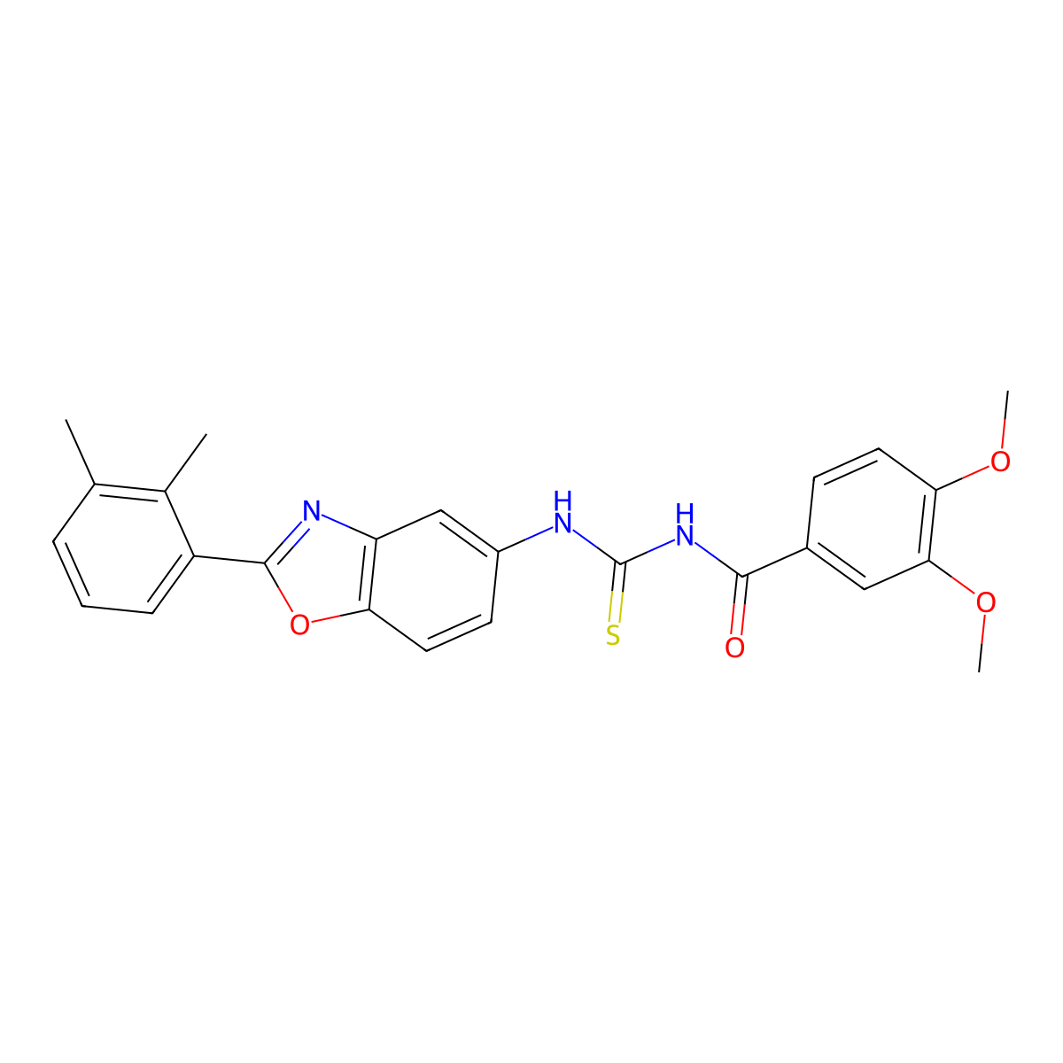 N-{[2-(2,3-dimethylphenyl)-1,3-benzoxazol-5-yl]carbamothioyl}-3,4-dimethoxybenzamide molecular structure, CAS 590396-73-9
