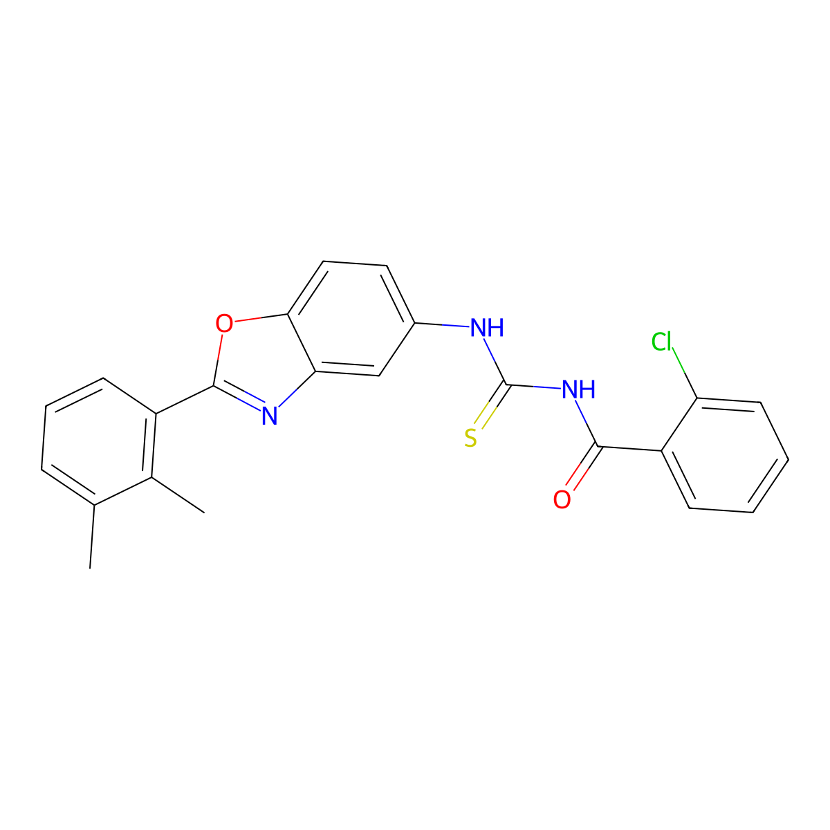 2-chloro-N-{[2-(2,3-dimethylphenyl)-1,3-benzoxazol-5-yl]carbamothioyl}benzamide molecular structure, CAS 590396-77-3