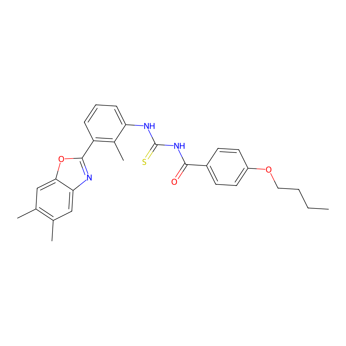 4-butoxy-N-{[3-(5,6-dimethyl-1,3-benzoxazol-2-yl)-2-methylphenyl]carbamothioyl}benzamide molecular structure, CAS 590397-26-5
