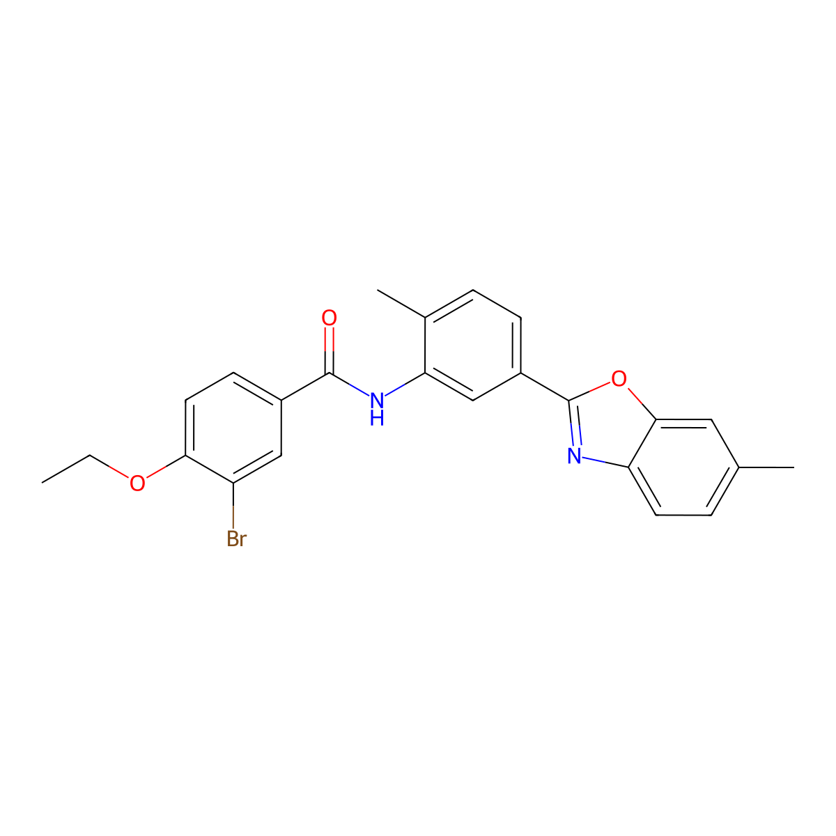 3-bromo-4-ethoxy-N-[2-methyl-5-(6-methyl-1,3-benzoxazol-2-yl)phenyl]benzamide molecular structure, CAS 590397-47-0