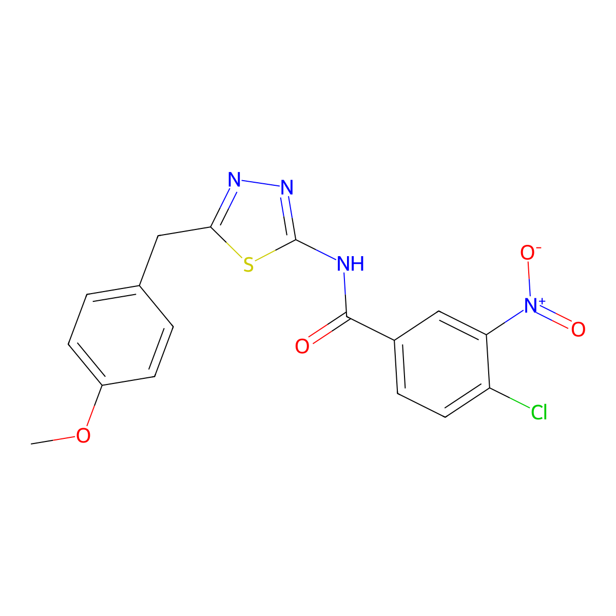 4-chloro-N-[5-(4-methoxybenzyl)-1,3,4-thiadiazol-2-yl]-3-nitrobenzamide molecular structure, CAS 590398-55-3