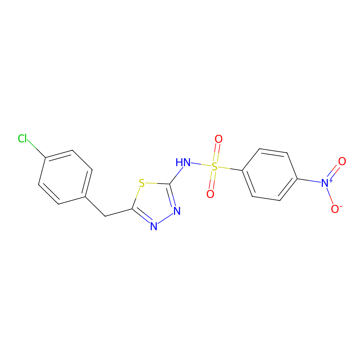 N-[5-[(4-chlorophenyl)methyl]-1,3,4-thiadiazol-2-yl]-4-nitrobenzenesulfonamide molecular structure, CAS 590398-60-0