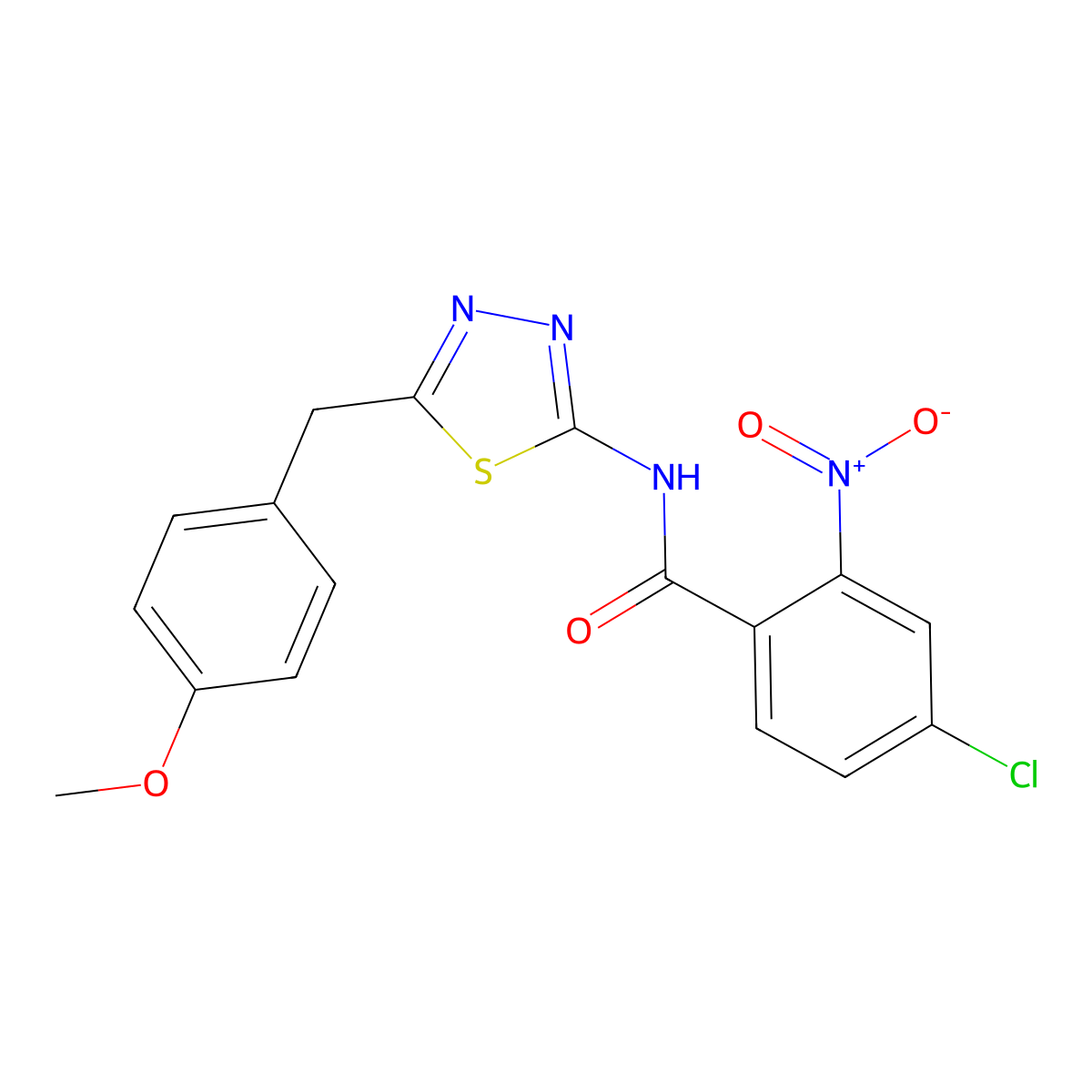 4-chloro-N-[5-(4-methoxybenzyl)-1,3,4-thiadiazol-2-yl]-2-nitrobenzamide molecular structure, CAS 590398-74-6