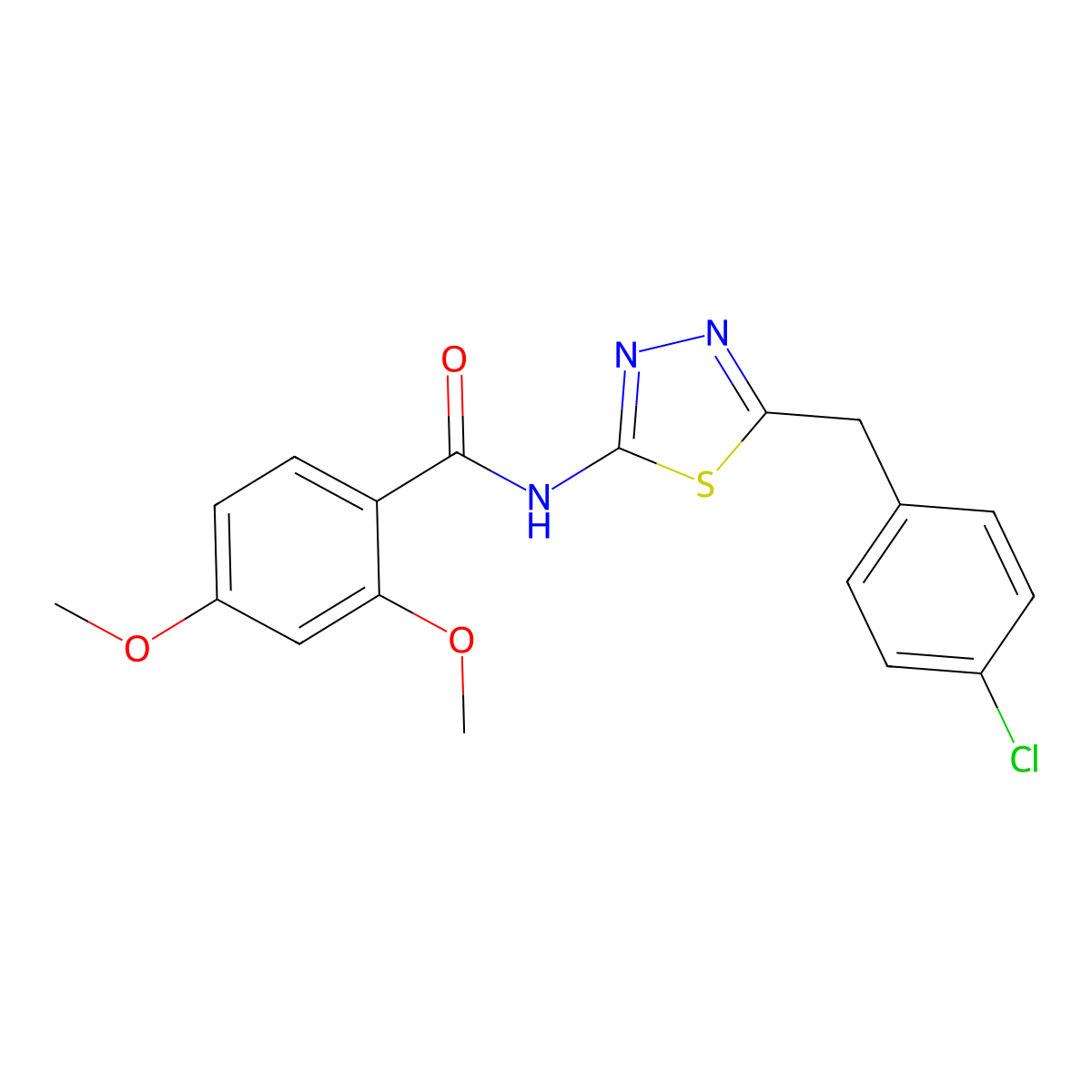 N-[5-[(4-chlorophenyl)methyl]-1,3,4-thiadiazol-2-yl]-2,4-dimethoxybenzamide molecular structure, CAS 590398-77-9