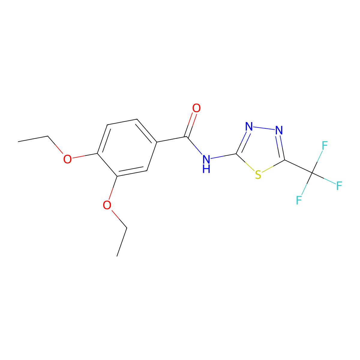 3,4-diethoxy-N-[5-(trifluoromethyl)-1,3,4-thiadiazol-2-yl]benzamide molecular structure, CAS 590398-89-3
