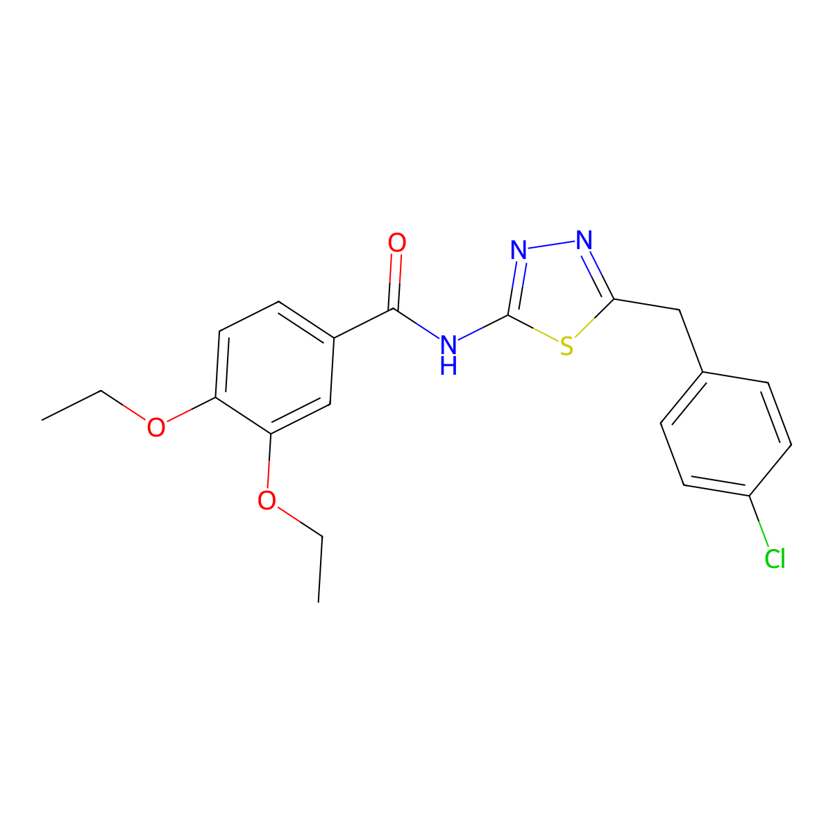 N-[5-[(4-chlorophenyl)methyl]-1,3,4-thiadiazol-2-yl]-3,4-diethoxybenzamide molecular structure, CAS 590398-90-6