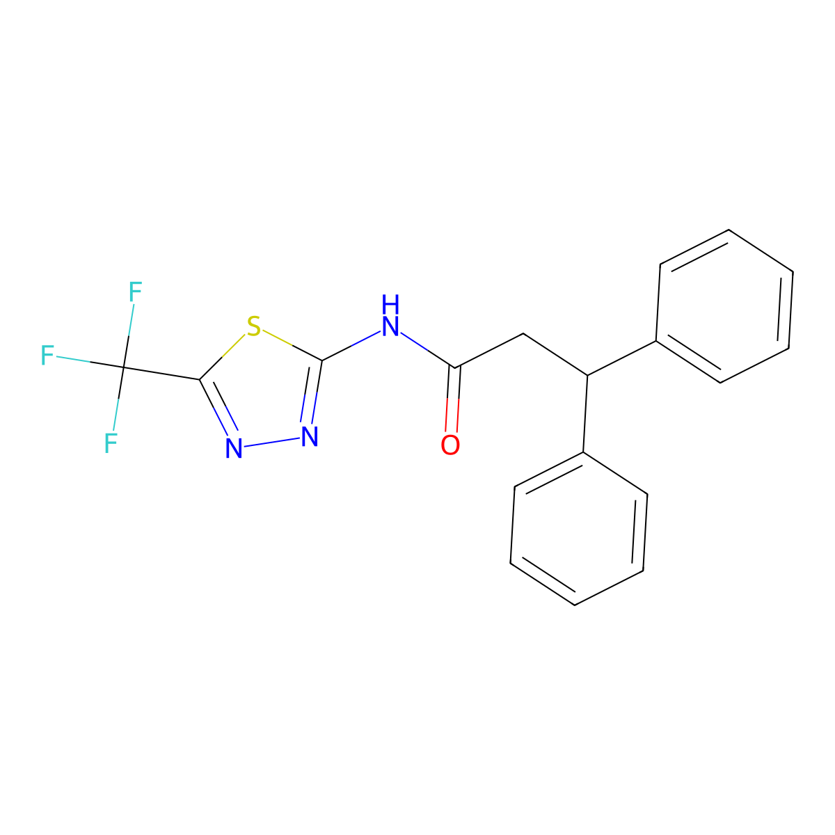 3,3-diphenyl-N-[5-(trifluoromethyl)-1,3,4-thiadiazol-2-yl]propanamide molecular structure, CAS 590398-94-0