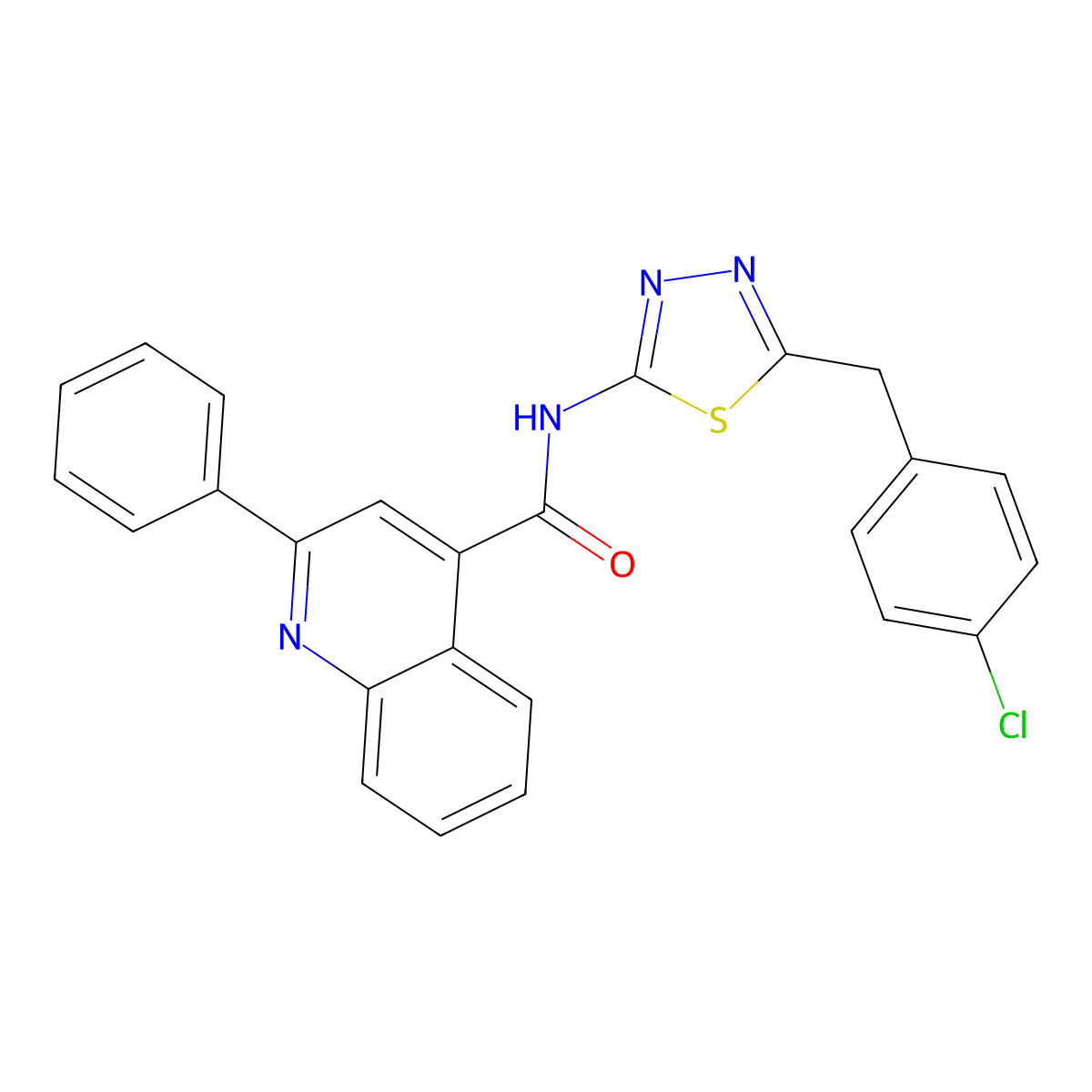 N-[5-[(4-chlorophenyl)methyl]-1,3,4-thiadiazol-2-yl]-2-phenylquinoline-4-carboxamide molecular structure, CAS 590399-09-0