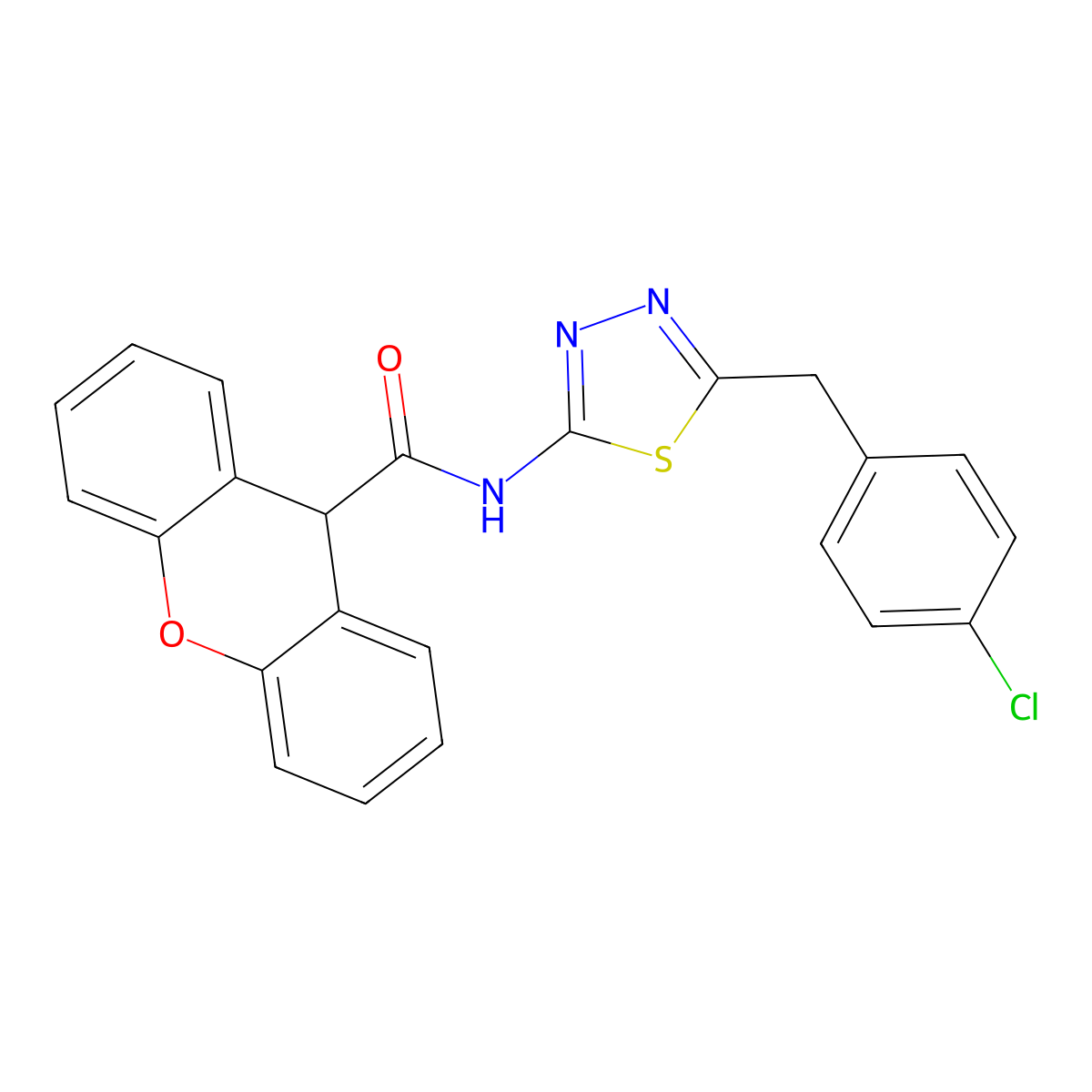 N-[5-[(4-chlorophenyl)methyl]-1,3,4-thiadiazol-2-yl]-9H-xanthene-9-carboxamide molecular structure, CAS 590399-12-5