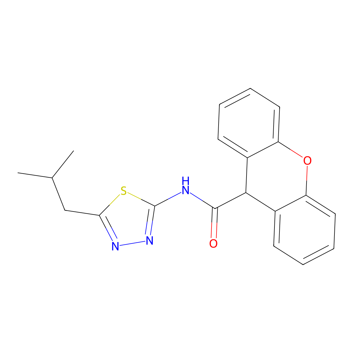 N-[5-(2-methylpropyl)-1,3,4-thiadiazol-2-yl]-9H-xanthene-9-carboxamide molecular structure, CAS 590399-14-7