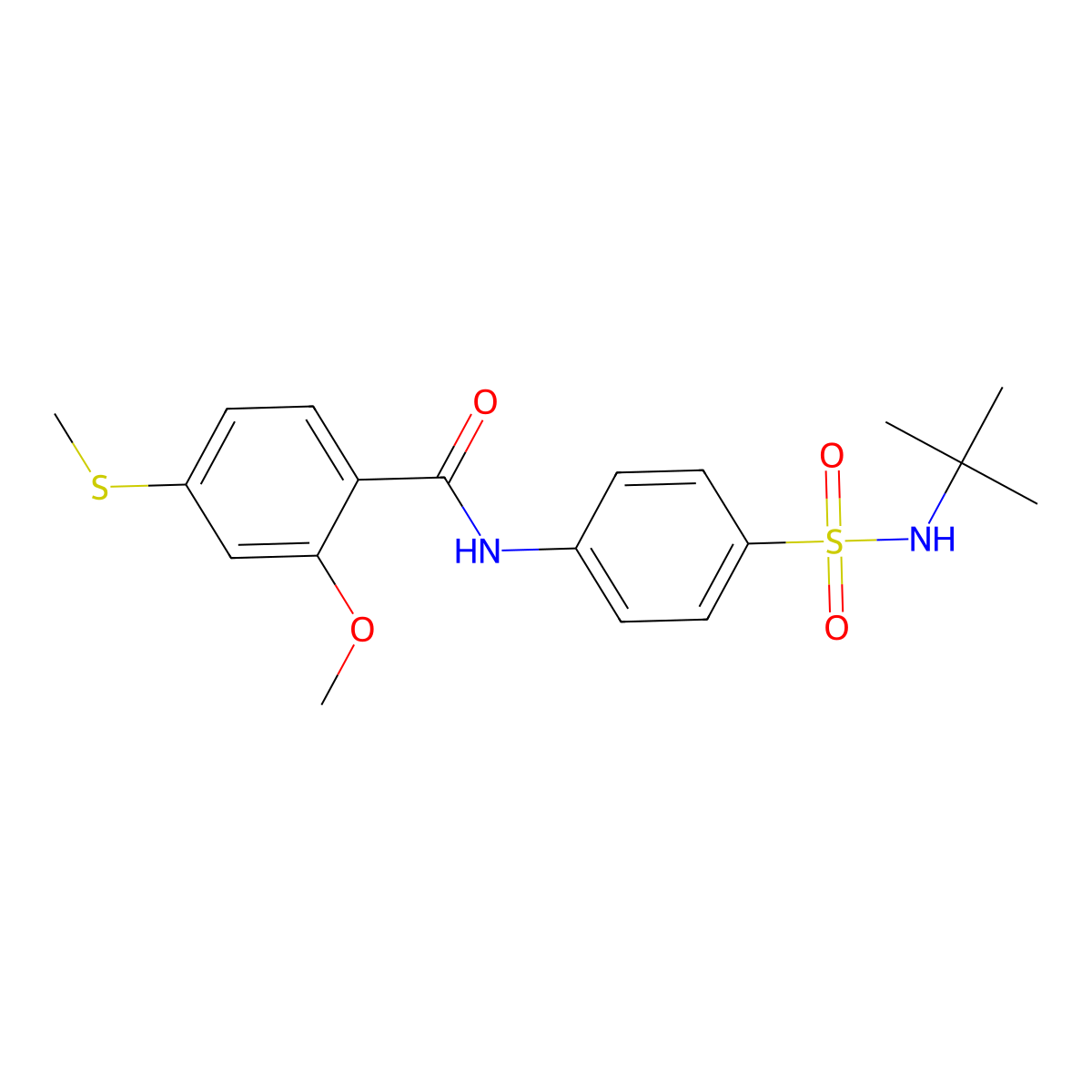 N-[4-(tert-butylsulfamoyl)phenyl]-2-methoxy-4-(methylsulfanyl)benzamide molecular structure, CAS 590399-32-9