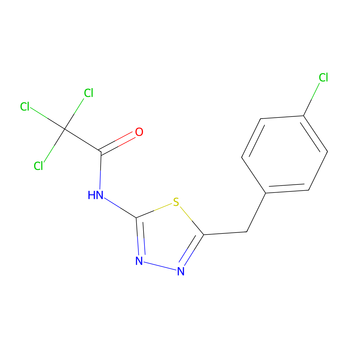 2,2,2-trichloro-N-[5-[(4-chlorophenyl)methyl]-1,3,4-thiadiazol-2-yl]acetamide molecular structure, CAS 590399-36-3
