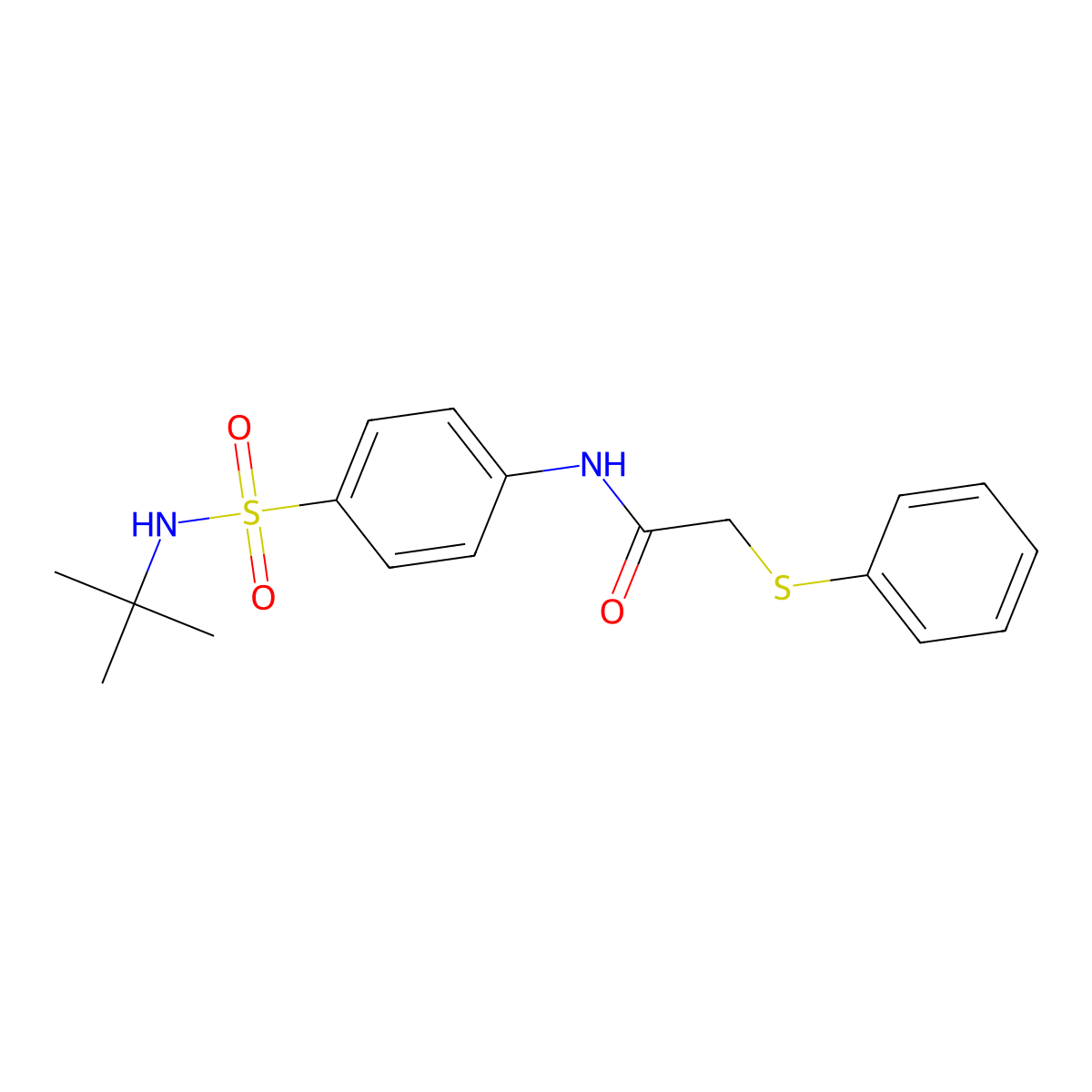 N-[4-(tert-butylsulfamoyl)phenyl]-2-phenylsulfanylacetamide molecular structure, CAS 590399-47-6