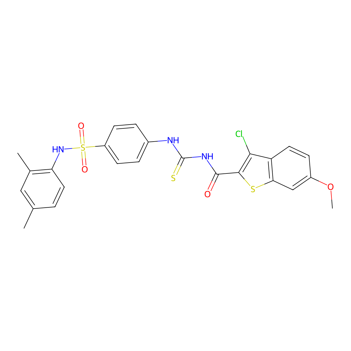 3-chloro-N-({4-[(2,4-dimethylphenyl)sulfamoyl]phenyl}carbamothioyl)-6-methoxy-1-benzothiophene-2-carboxamide molecular structure, CAS 590400-24-1