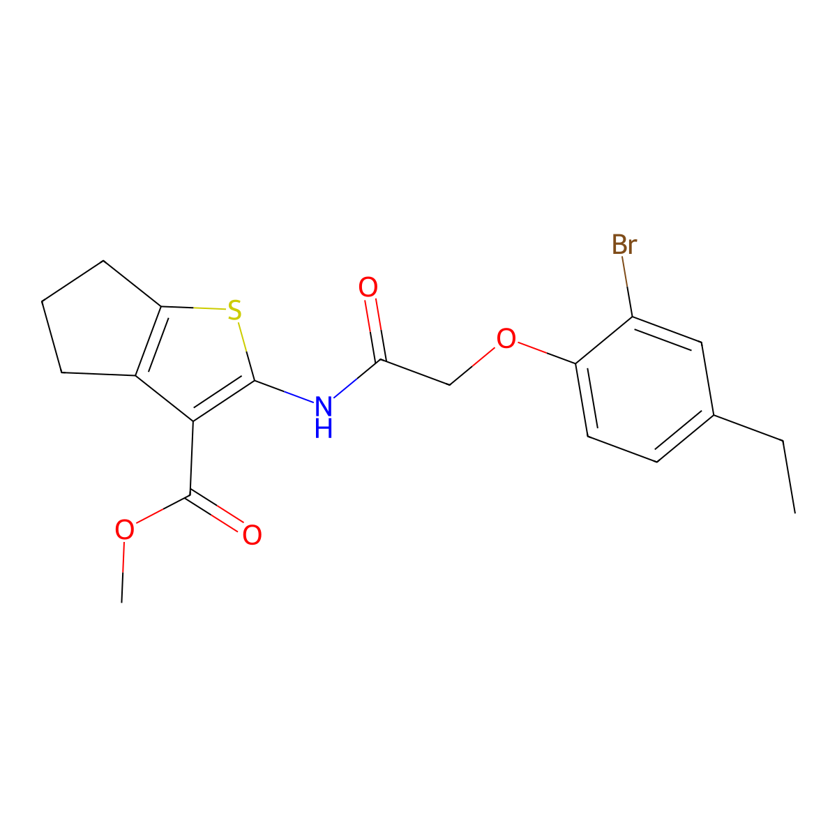 methyl 2-{[(2-bromo-4-ethylphenoxy)acetyl]amino}-5,6-dihydro-4H-cyclopenta[b]thiophene-3-carboxylate molecular structure, CAS 590400-41-2
