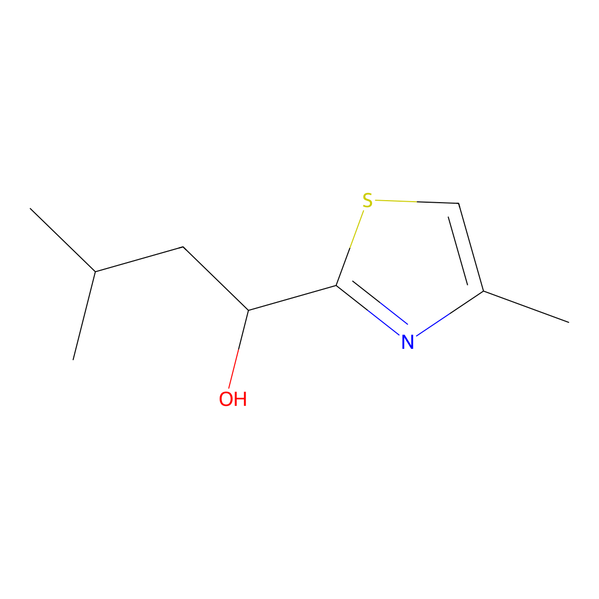3-Methyl-1-(4-methylthiazol-2-yl)butan-1-ol molecular structure, CAS 59052-40-3