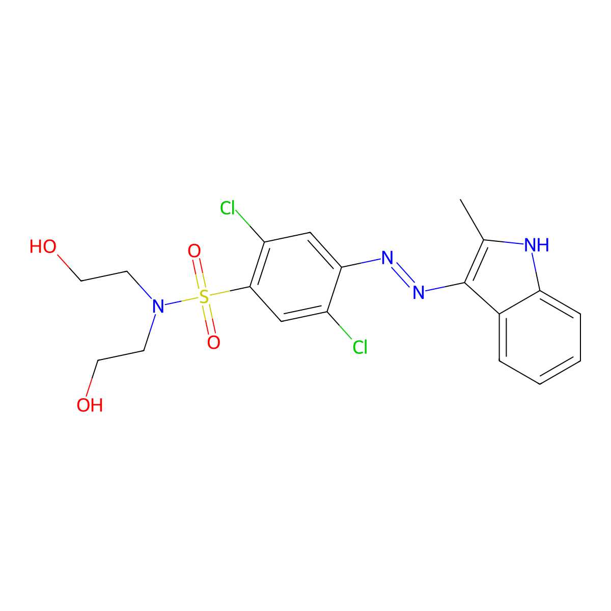 2,5-Dichloro-N,N-bis(2-hydroxyethyl)-4-((2-methyl-1H-indol-3-yl)azo)benzenesulphonamide molecular structure, CAS 59057-74-8