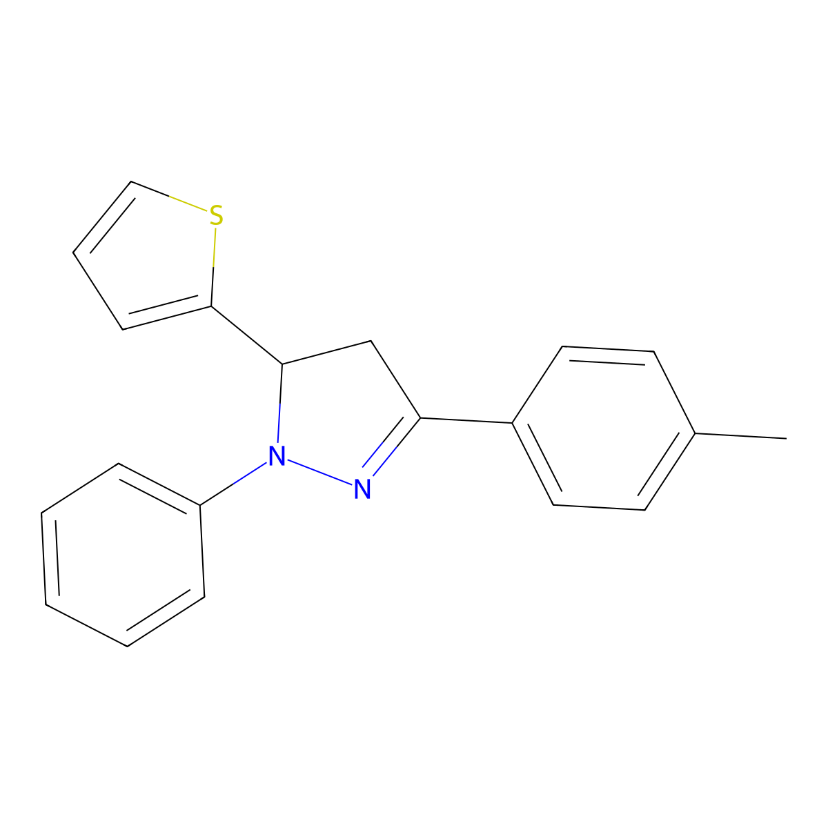 3-(4-Methylphenyl)-1-phenyl-5-(thiophen-2-yl)-4,5-dihydro-1H-pyrazole molecular structure, CAS 5906-18-3