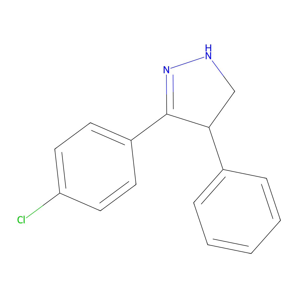 3-(4-chlorophenyl)-4-phenyl-4,5-dihydro-1H-pyrazole molecular structure, CAS 59074-26-9