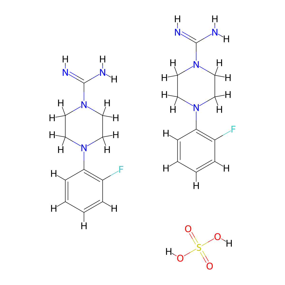 Bis(4-(2-fluorophenyl)piperazine-1-carboximidamide); sulfuric acid molecular structure, CAS 59083-59-9