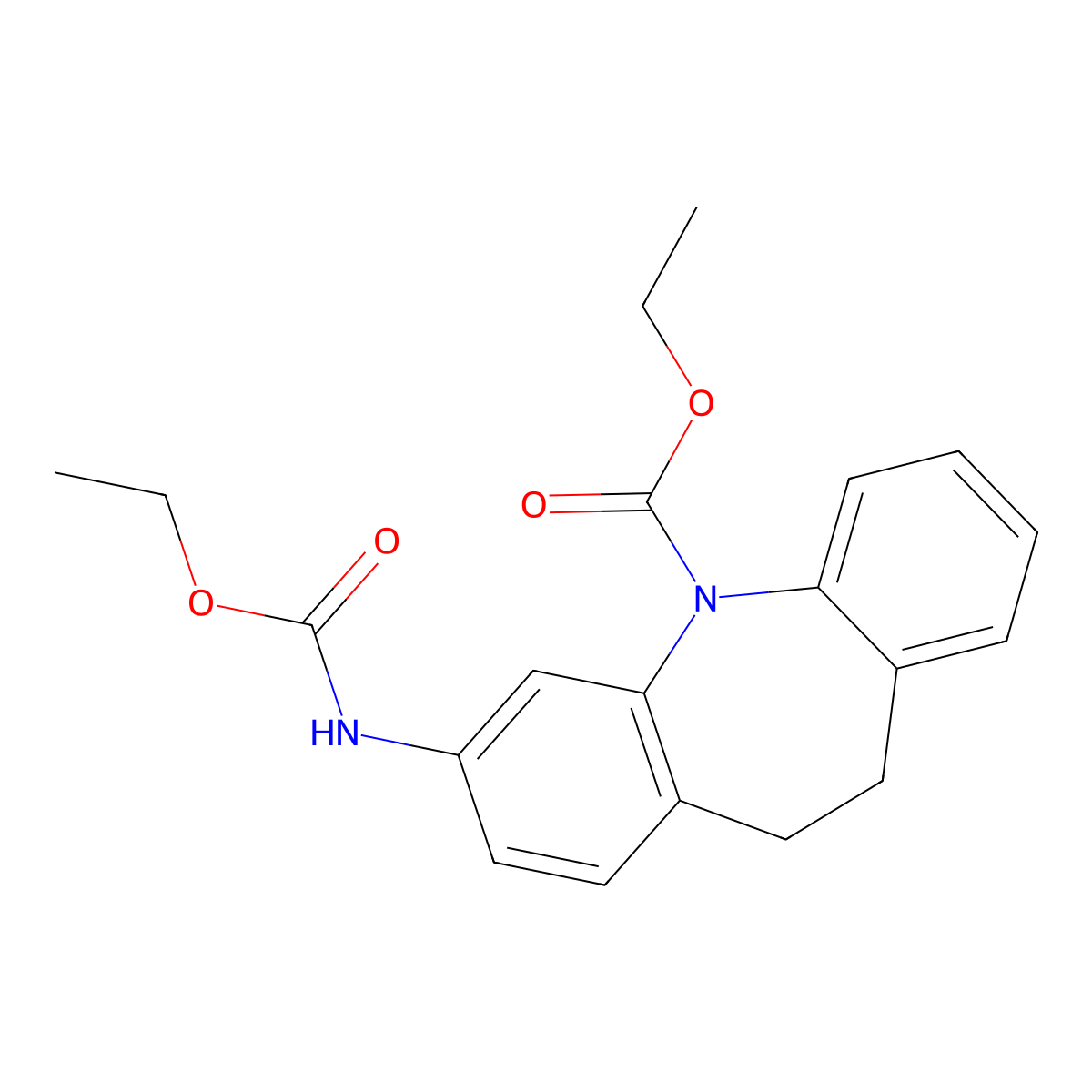 Ethyl 2-(ethoxycarbonylamino)-5,6-dihydrobenzo[b][1]benzazepine-11-carboxylate molecular structure, CAS 5909-57-9