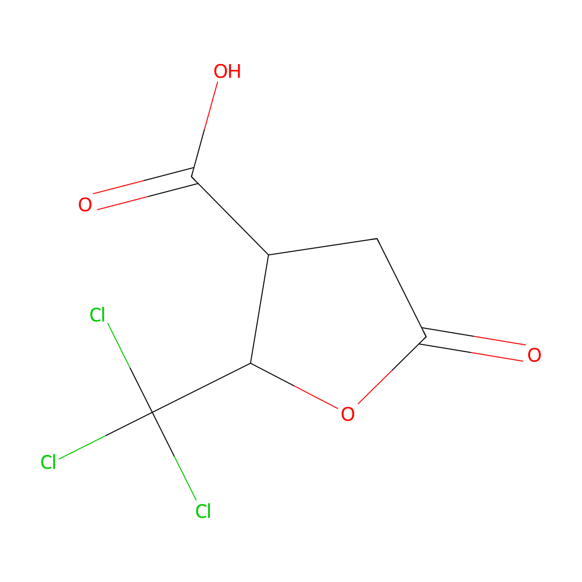5-Oxo-2-(trichloromethyl)tetrahydrofuran-3-carboxylic acid molecular structure, CAS 5910-08-7