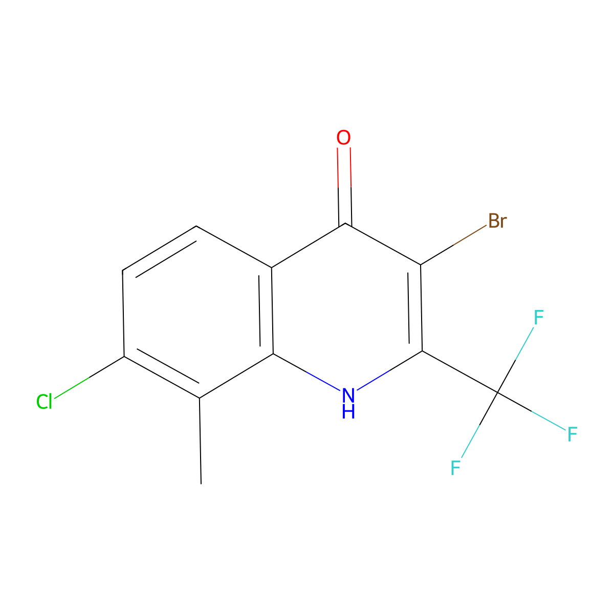 3-Bromo-7-chloro-8-methyl-2-(trifluoromethyl)quinolin-4-OL molecular structure, CAS 59108-22-4