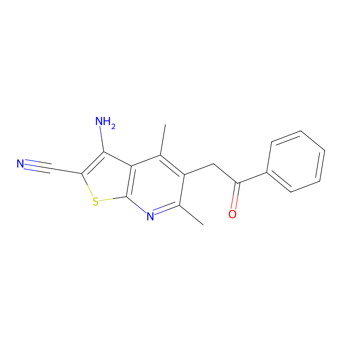 3-Amino-4,6-dimethyl-5-(2-oxo-2-phenylethyl)thieno[2,3-b]pyridine-2-carbonitrile molecular structure, CAS 5911-57-9