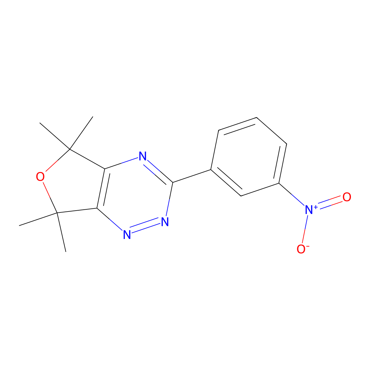 5,7-Dihydro-5,5,7,7-tetramethyl-3-(3-nitrophenyl)furo[3,4-e]-1,2,4-triazine molecular structure, CAS 59118-28-4