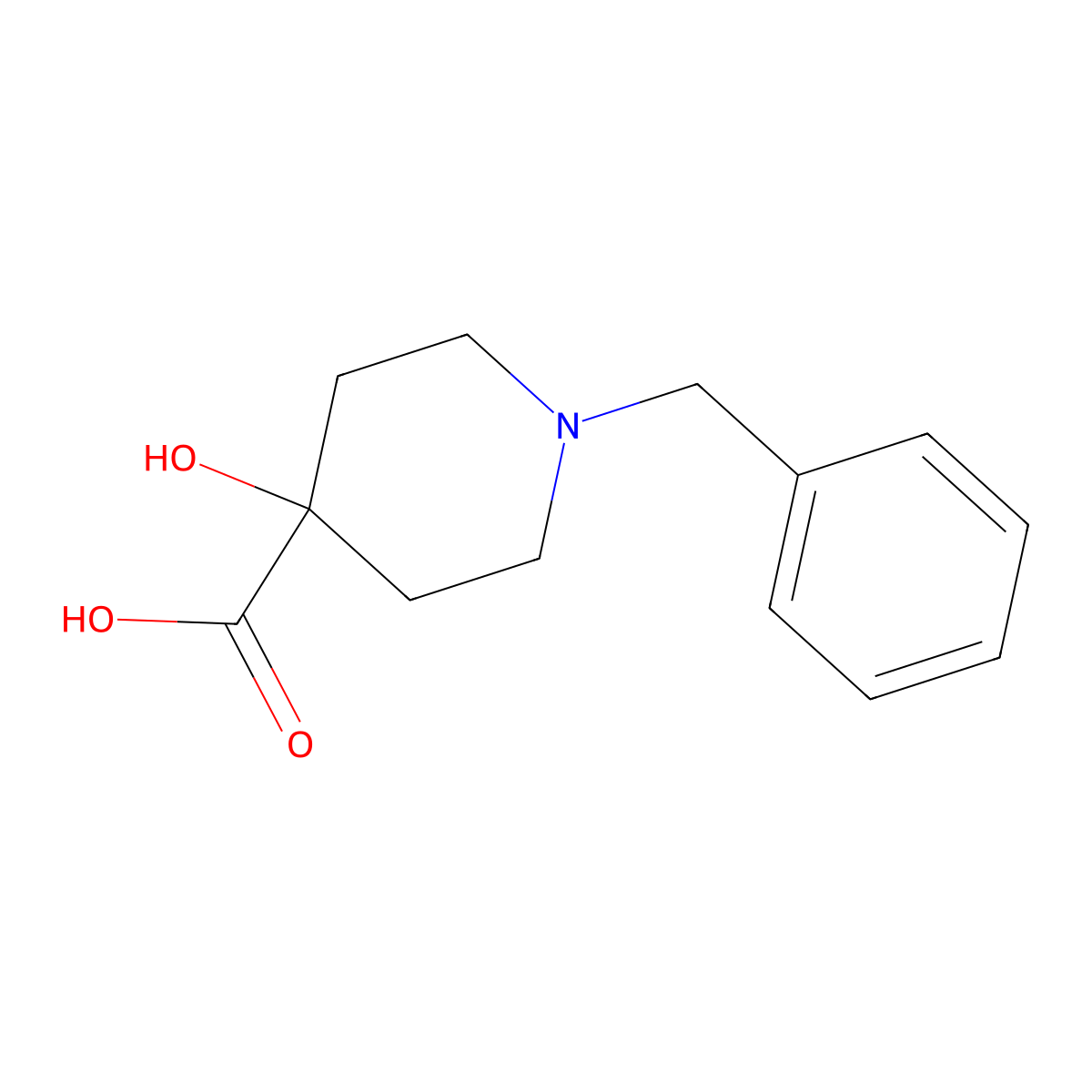 4-Piperidinecarboxylicacid, 4-hydroxy-1-(phenylmethyl)- molecular structure, CAS 59119-18-5