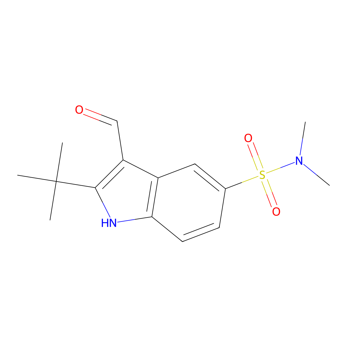 2-tert-butyl-3-formyl-N,N-dimethyl-1H-indole-5-sulfonamide molecular structure, CAS 591204-93-2