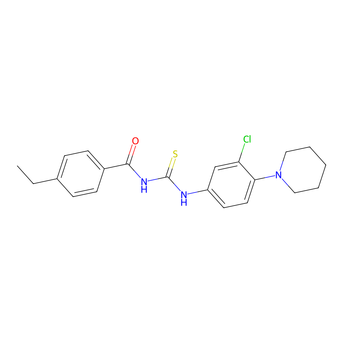 N-[3-chloro-4-(1-piperidinyl)phenyl]-N'-(4-ethylbenzoyl)thiourea molecular structure, CAS 591210-21-8