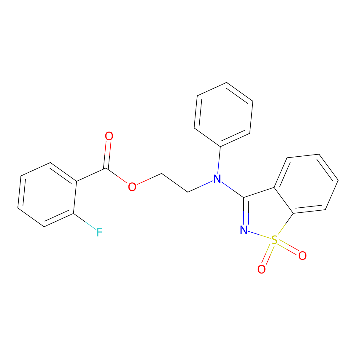 2-[(1,1-Dioxido-1,2-benzisothiazol-3-yl)anilino]ethyl 2-fluorobenzoate molecular structure, CAS 591212-22-5