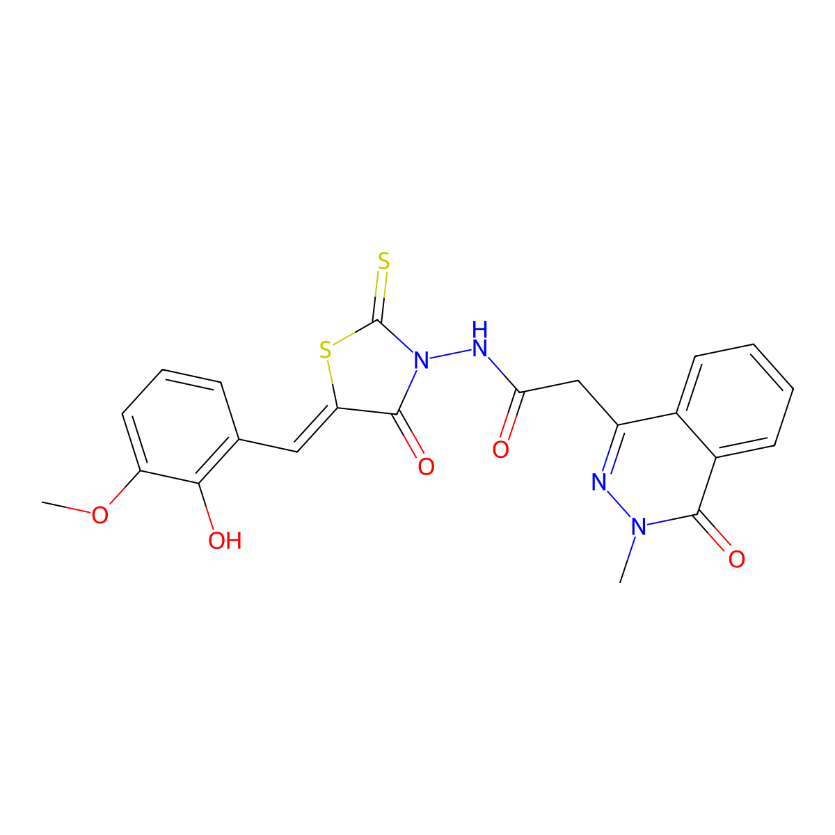 3,4-Dihydro-N-[5-[(2-hydroxy-3-methoxyphenyl)methylene]-4-oxo-2-thioxo-3-thiazolidinyl]-3-methyl-4-oxo-1-phthalazineacetamide molecular structure, CAS 591212-76-9