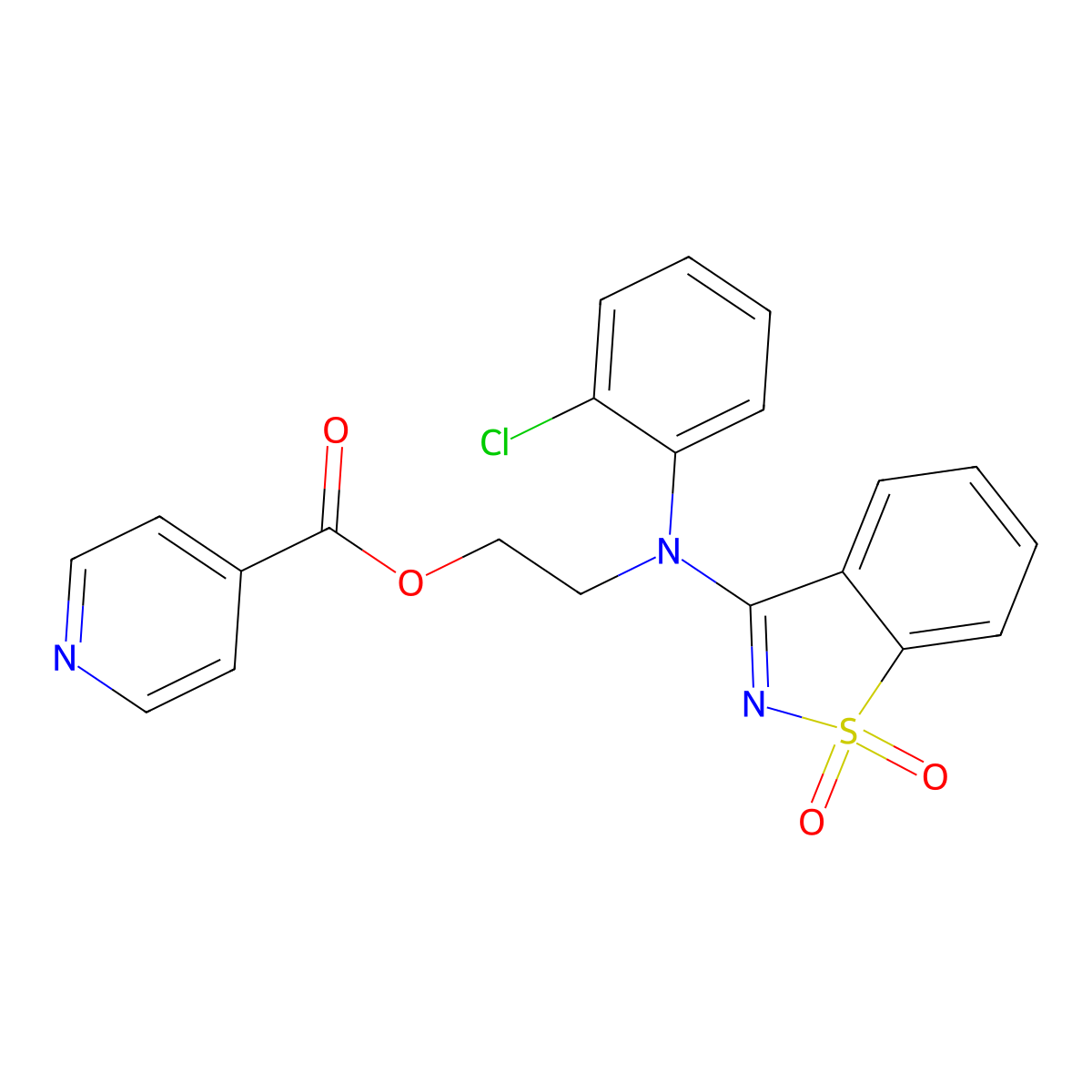 2-[(2-Chlorophenyl)(1,1-dioxido-1,2-benzothiazol-3-yl)amino]ethyl pyridine-4-carboxylate molecular structure, CAS 591213-05-7